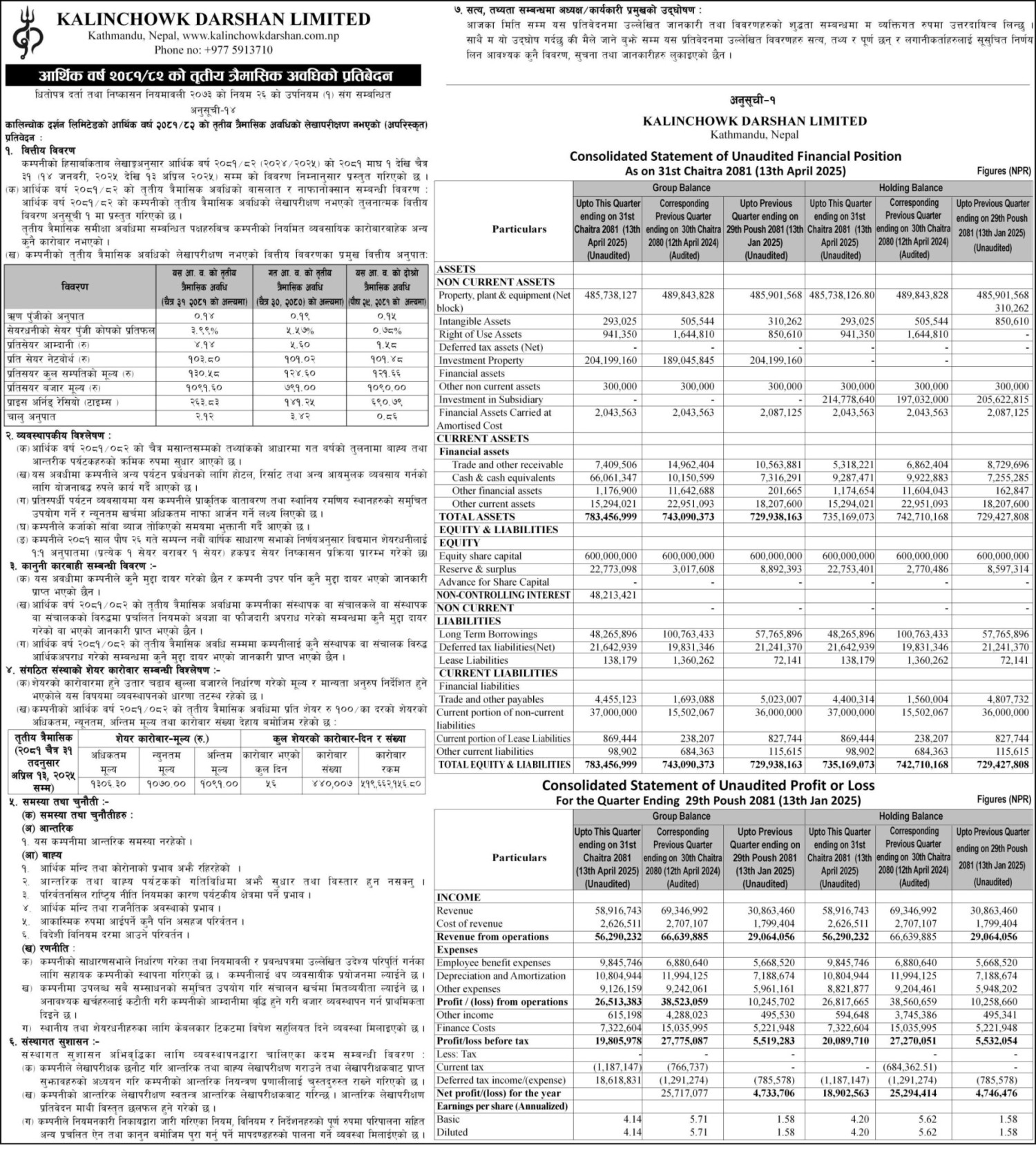 आर्थिक वर्ष २०८१।८२ को तेश्रो त्रैमासिक प्रतिवेदन
